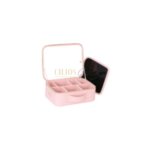BOLSA MAQUIAGEM DIVISORIAS AJUSTAVEIS E ESPELHO COM LED ROSA